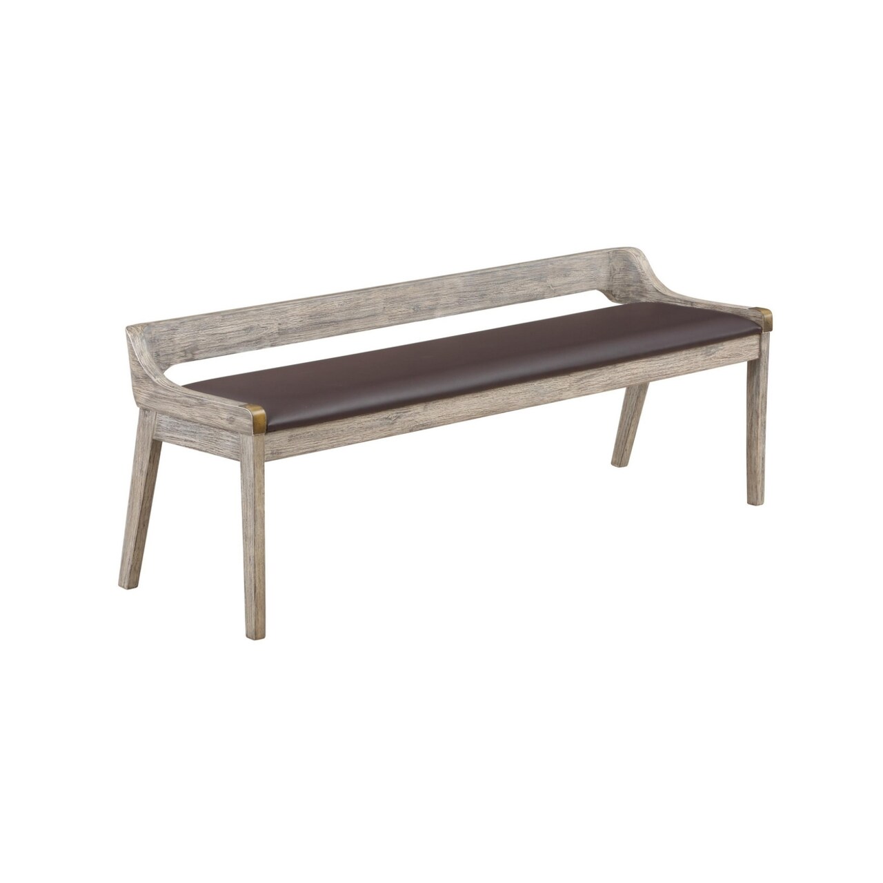 Saltoro Sherpi Kit 60 Inch Modern Dining Bench, Padded Seat, Curved Open Back, Gray, Brown -